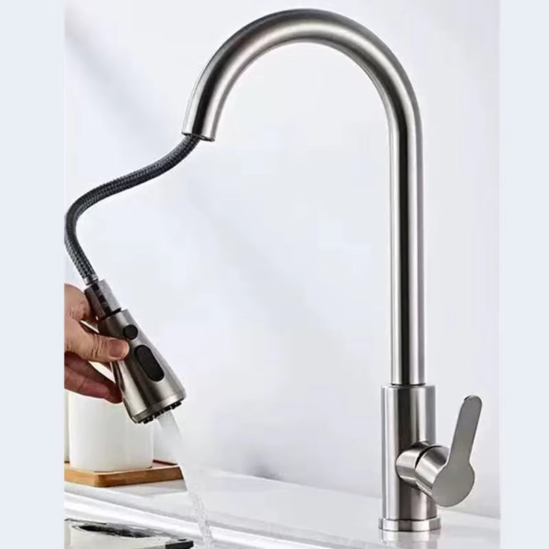 Kitchen Faucet Single Hole Pull Out Spout Kitchen Sink Mixer Tap Stream Sprayer Head Chrome/Black Mixer Tap