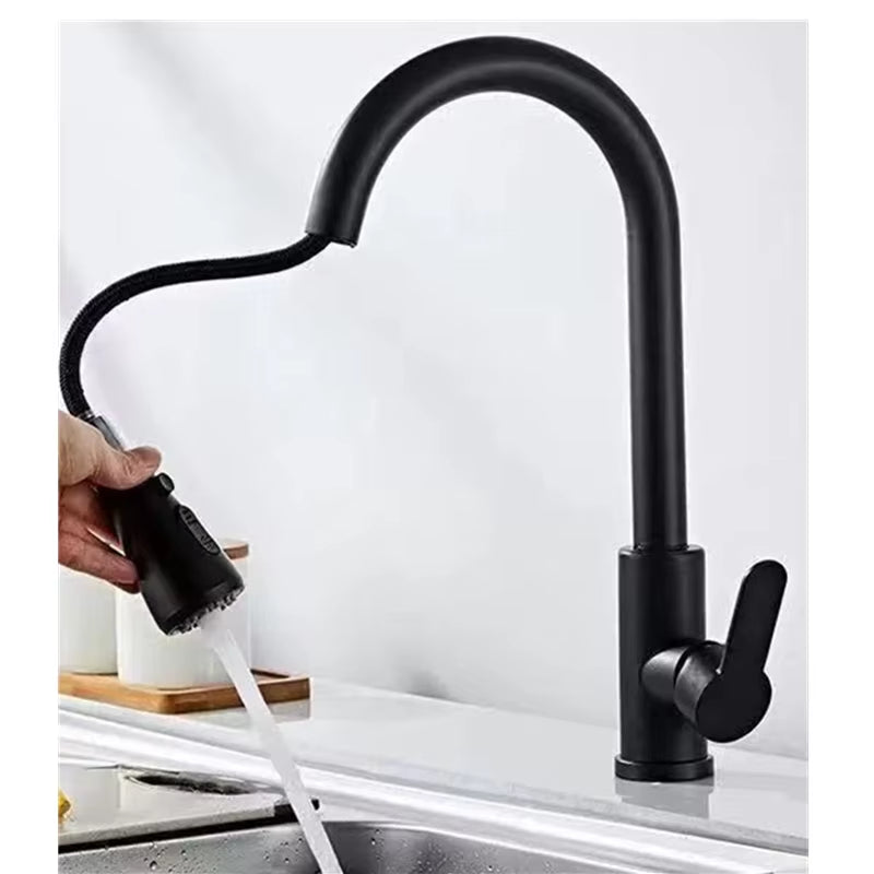 Kitchen Faucet Single Hole Pull Out Spout Kitchen Sink Mixer Tap Stream Sprayer Head Chrome/Black Mixer Tap