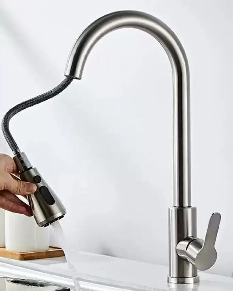 Kitchen Faucet Single Hole Pull Out Spout Kitchen Sink Mixer Tap Stream Sprayer Head Chrome/Black Mixer Tap